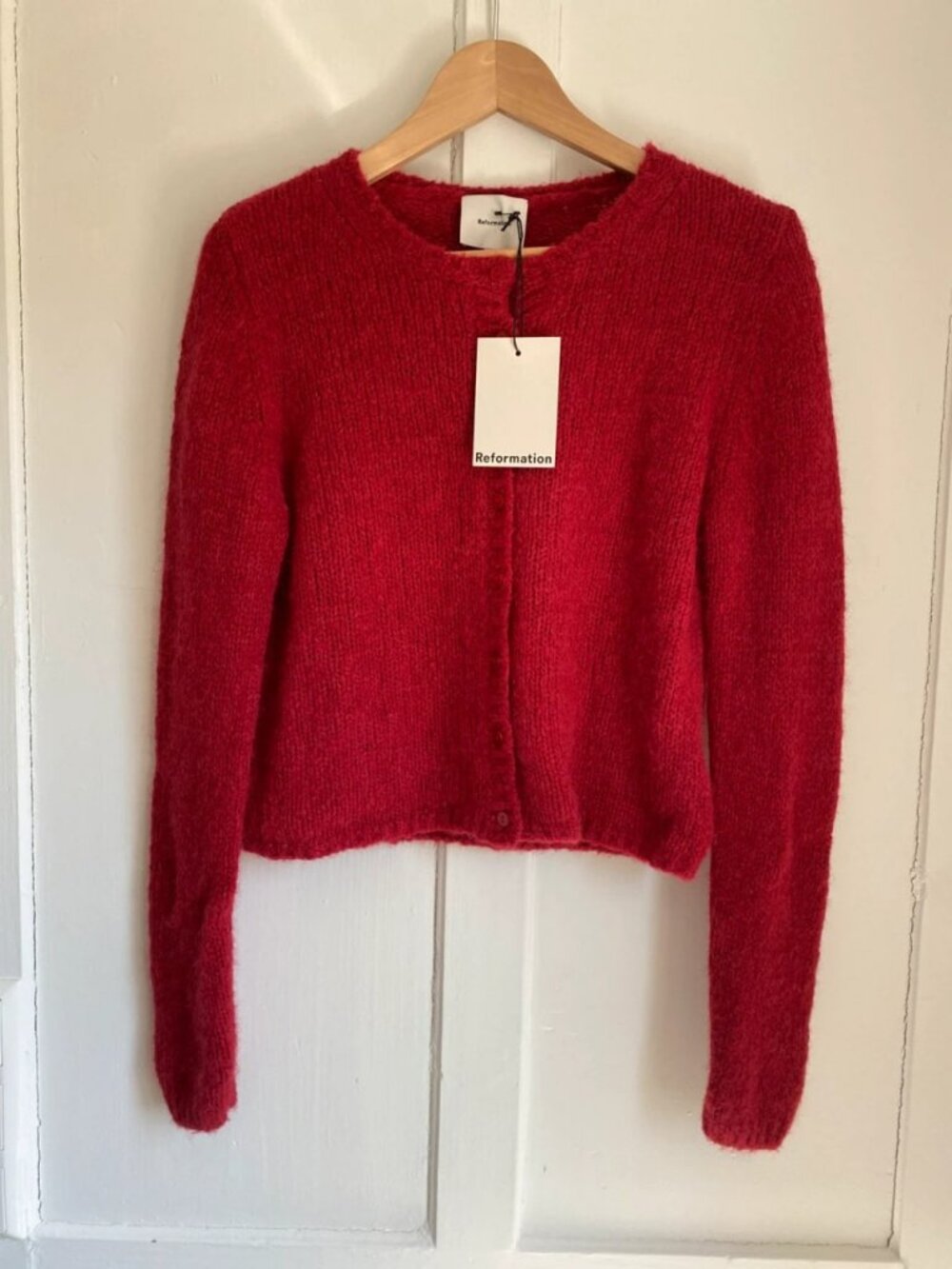 Reformation Clara Crew Cardigan Wool Alpaca Blend Red